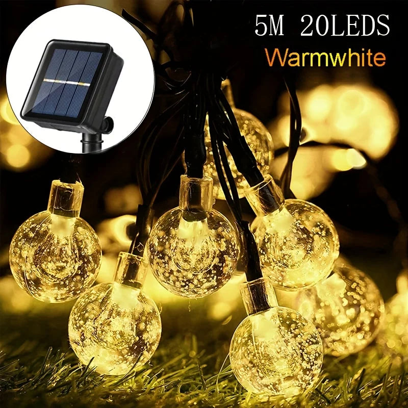 Solar String Lights - 20/100 LED Crystal Globe Fairy Lights for Outdoor Garden & Patio