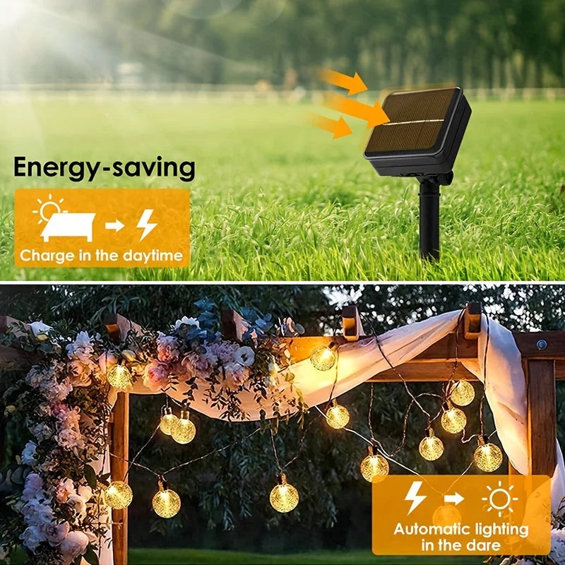 Solar String Lights - 20/100 LED Crystal Globe Fairy Lights for Outdoor Garden & Patio